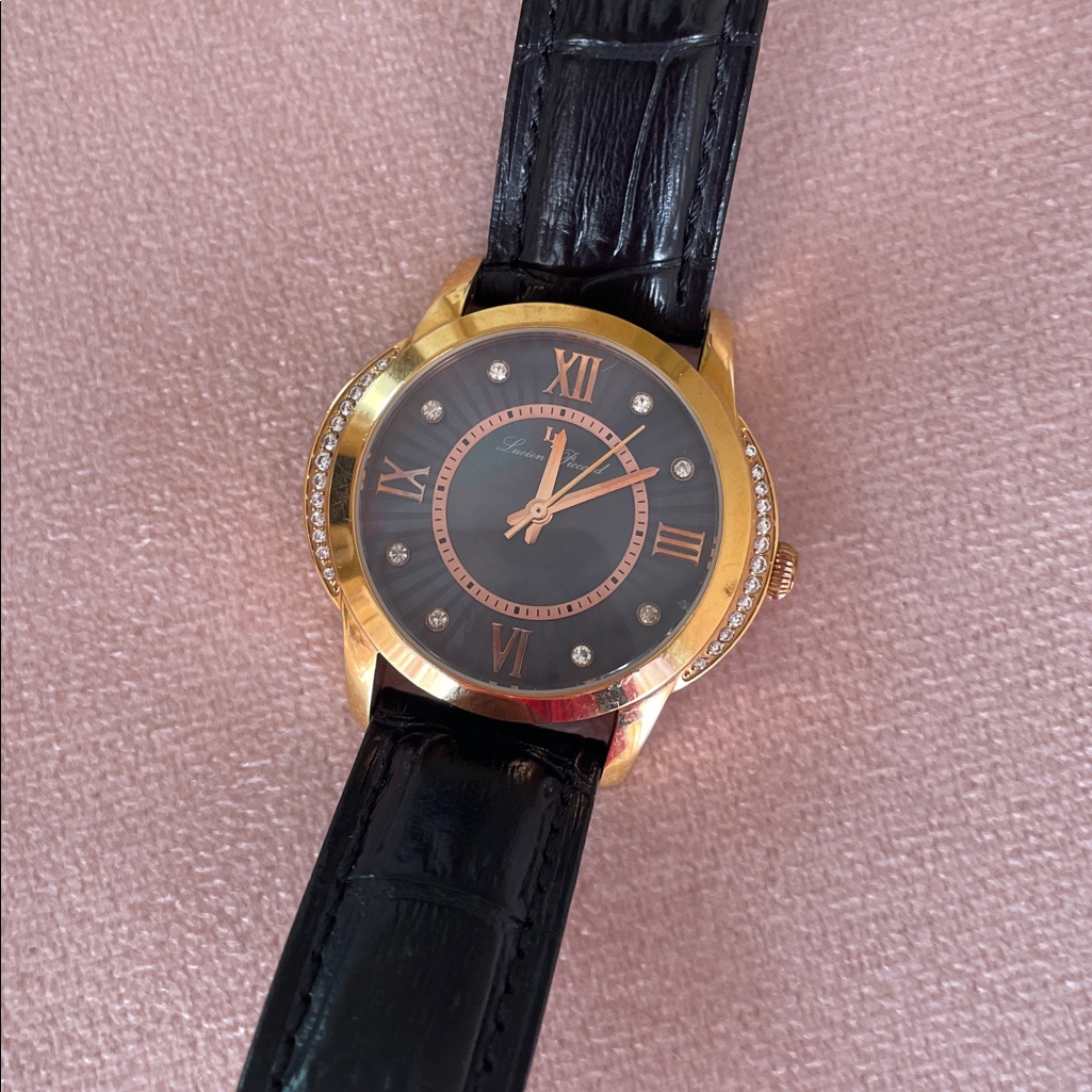 Lucien Piccard 40001 Watch Rose Gold Mother Of Pearl Crystals Leather Strap
